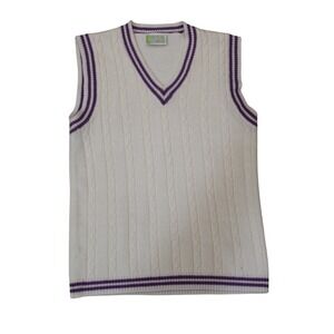 Old Skool Urban Wear Cable Knit Sweater Vest Cream Purple V Neck